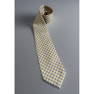 Hickey Freeman Neckwear Tie Yellow Pink Geometric Pattern USA 100% Silk JBHS